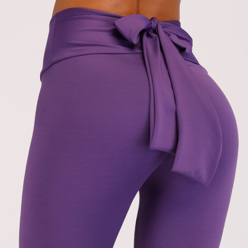 2020 European and American explosion models tight-fitting slim hip sports fitness leggings slim bow yoga pants