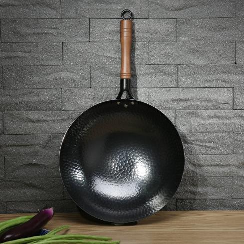 32cm Forged Hammer Iron Wok Stone Uncoated Physical Non-stick Pan Cast Iron Dumpling Pan Kitchen Pots Cooking Pans/32cm平底无耳铁锅
