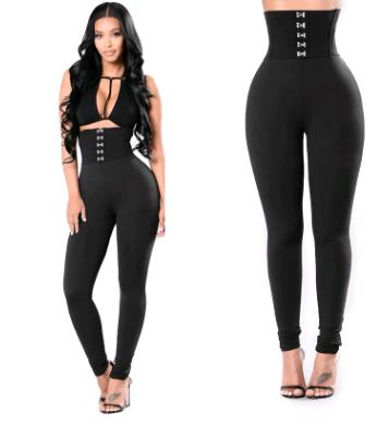 New fashion women's sexy black high waist corset design tight leggings