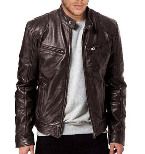 PU Leather Jacket with Zip Cardigan Pockets