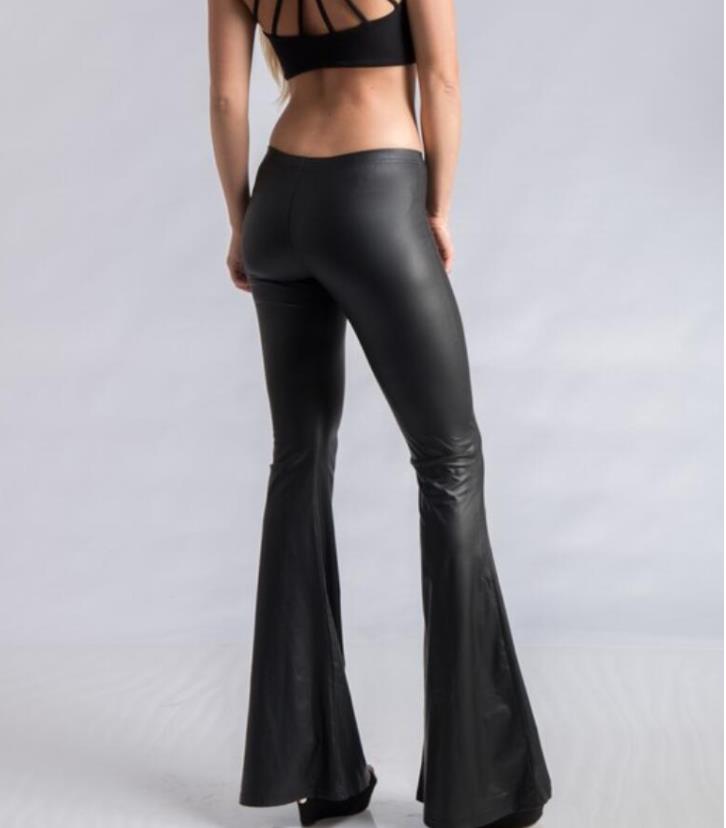 Lace-up Leather Stretch Leggings Flare pants Female