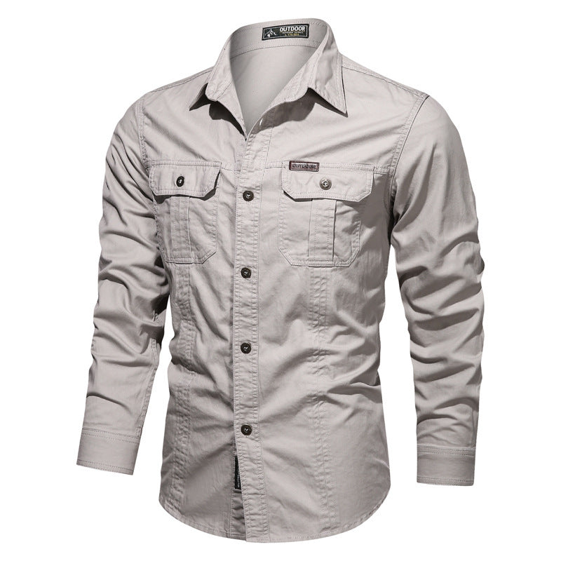 Military Style Plus Size Tooling Long-Sleeved Shirt