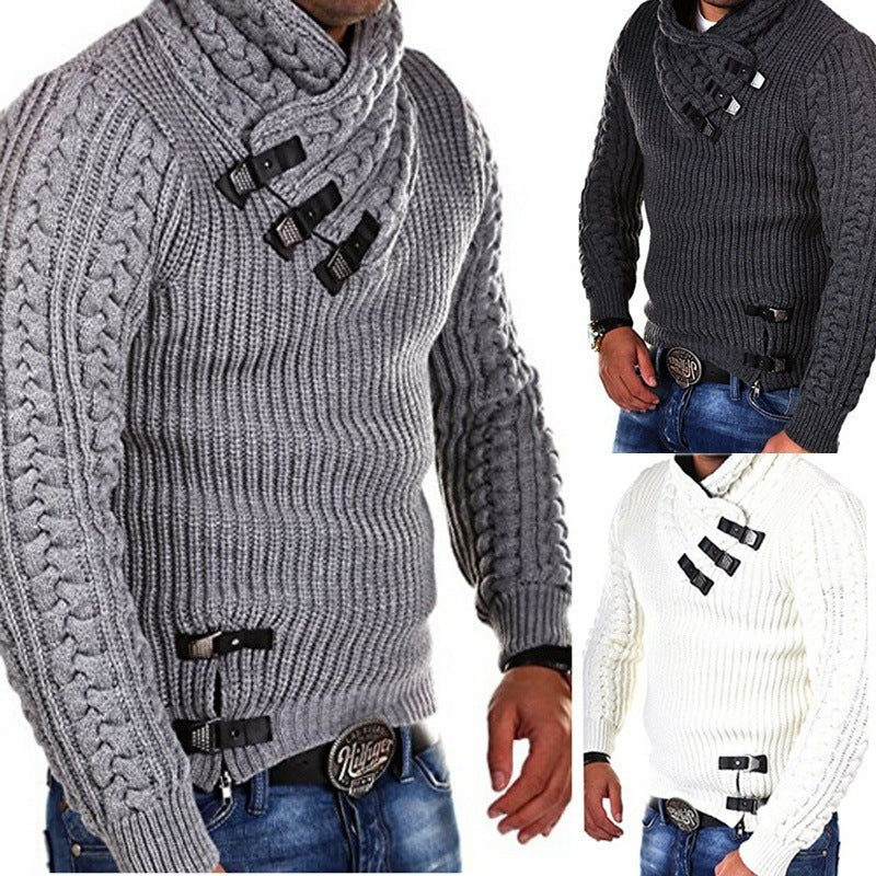 Men's Sweater Long Sleeve Leather Button Top