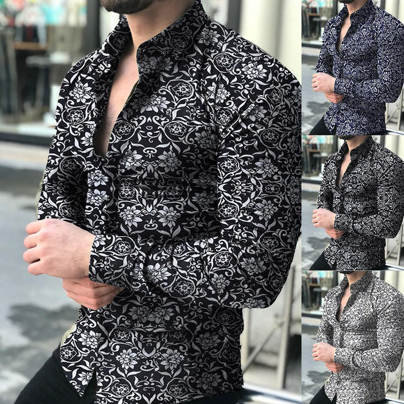 Moda Camisa Para Hombre de Vestir Mangas Largas Hojas de Arbol Ropa Fina Nuevo