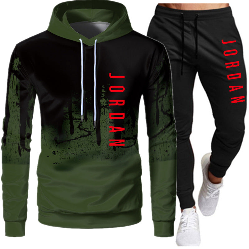 Men's printed hooded sweatshirt suit