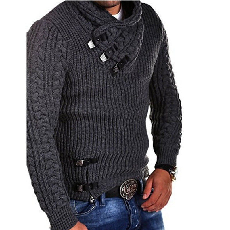 Men's Sweater Long Sleeve Leather Button Top