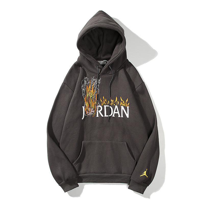 Printed and fleece hooded sweatshirt