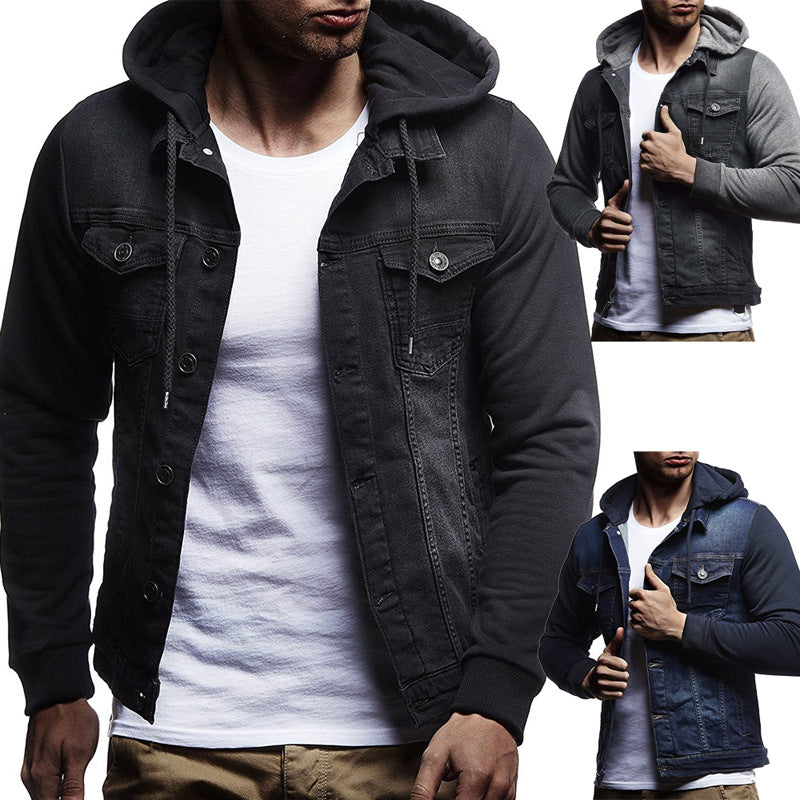 Men's casual hooded denim jacket