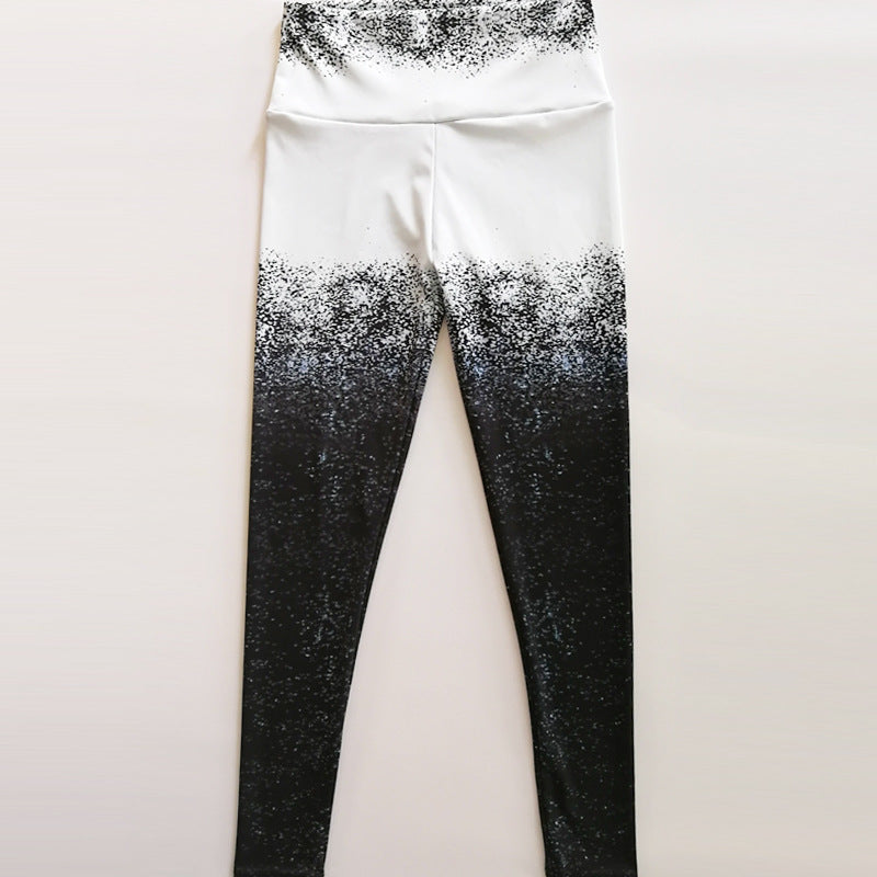 Black and white gradient digital printed sports yoga pants