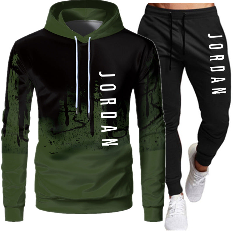 Men's printed hooded sweatshirt suit