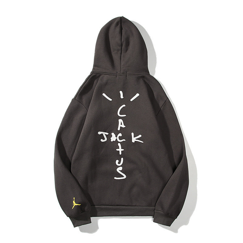 Printed and fleece hooded sweatshirt