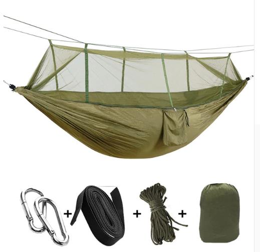 Outdoor parachute cloth hammock double with mosquito net light portable army green insect-proof camping camping aerial tent