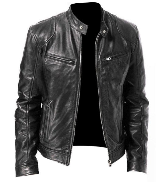 PU Leather Jacket with Zip Cardigan Pockets