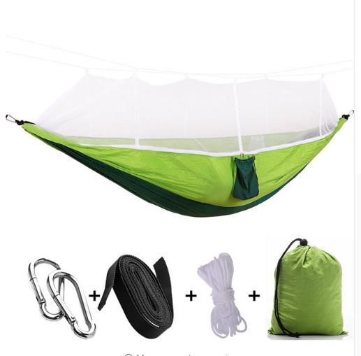 Outdoor parachute cloth hammock double with mosquito net light portable army green insect-proof camping camping aerial tent