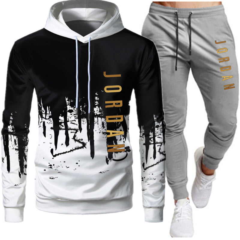 Men's printed hooded sweatshirt suit