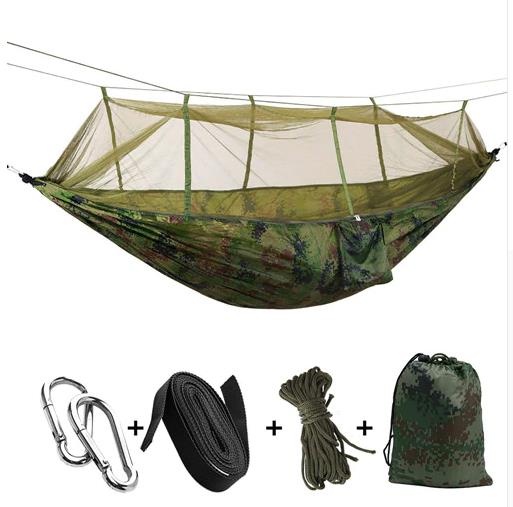 Outdoor parachute cloth hammock double with mosquito net light portable army green insect-proof camping camping aerial tent