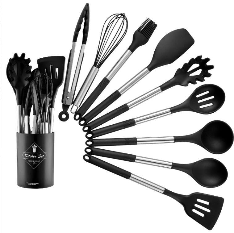 Tubo de acero inoxidable mango de silicona utensilios de cocina 13 piezas traje resistente a altas temperaturas antiadherente pan cuchara pala cocina herramientas traje