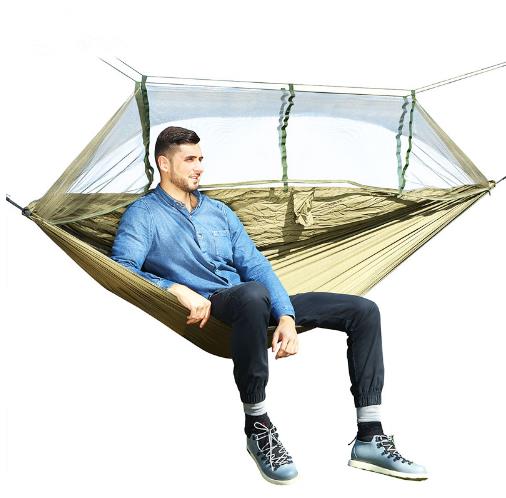 Outdoor parachute cloth hammock double with mosquito net light portable army green insect-proof camping camping aerial tent