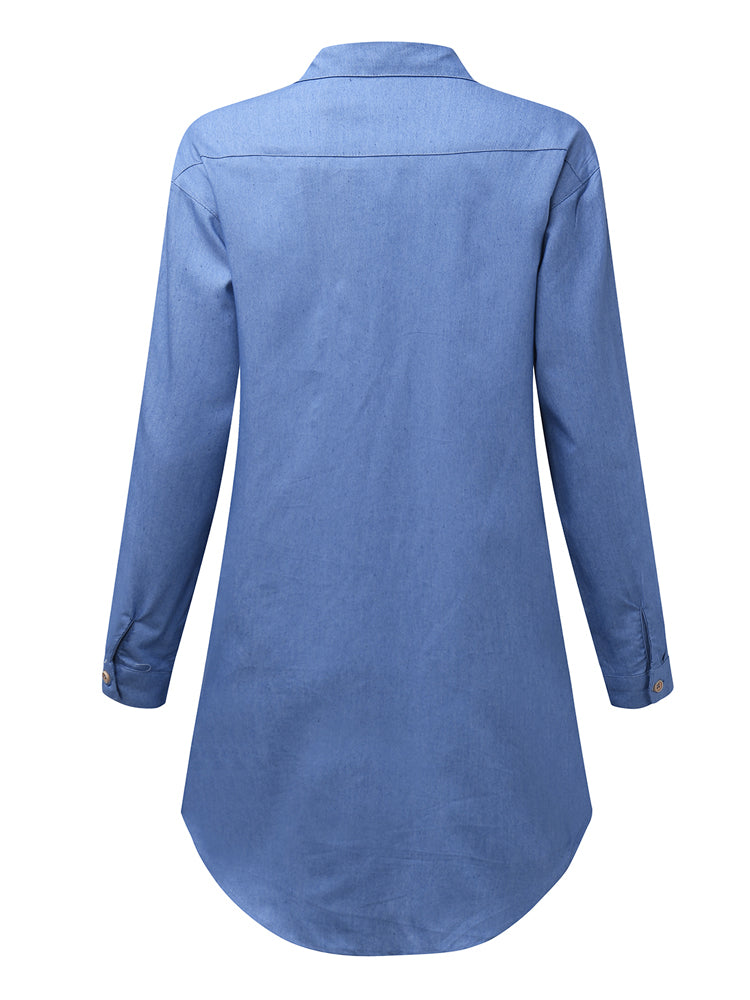 Long Sleeve Turn-down Collar Denim Mini Dress Casual Shirts