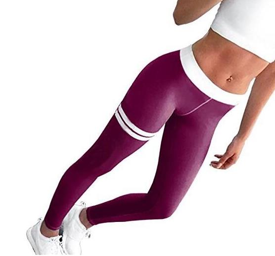 Striped print contrast color leggings sexy tight hip hip pants