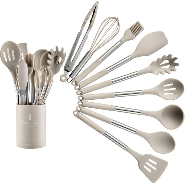 Tubo de acero inoxidable mango de silicona utensilios de cocina 13 piezas traje resistente a altas temperaturas antiadherente pan cuchara pala cocina herramientas traje