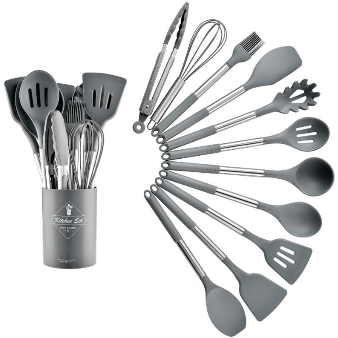 Tubo de acero inoxidable mango de silicona utensilios de cocina 13 piezas traje resistente a altas temperaturas antiadherente pan cuchara pala cocina herramientas traje