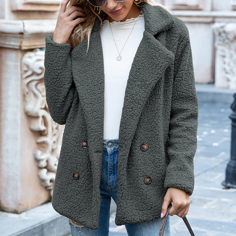 Button lapel loose sweater cardigan sheep cake wool coat