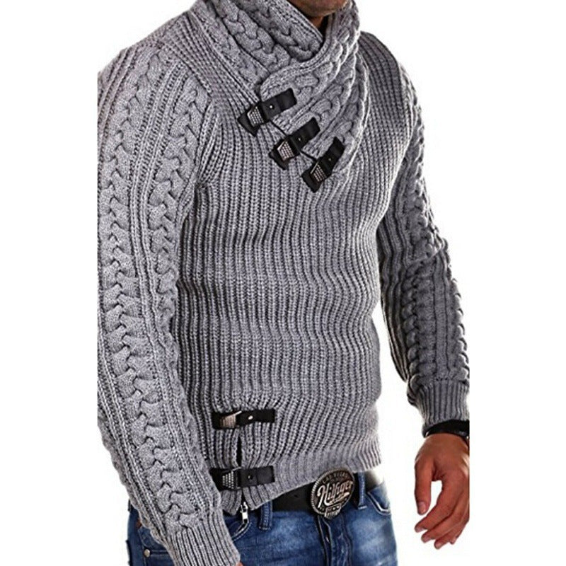 Men's Sweater Long Sleeve Leather Button Top