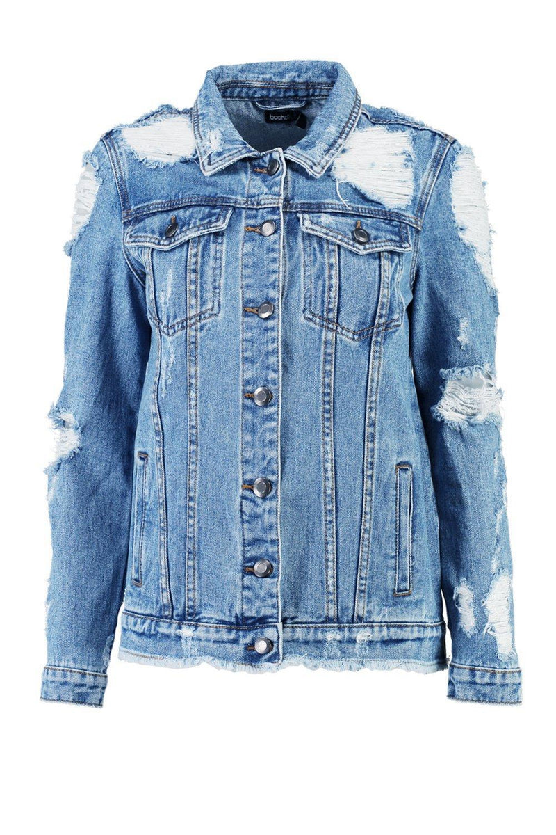 Long sleeve denim jacket with big holes