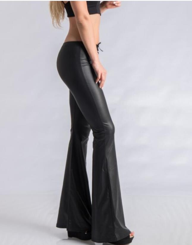 Lace-up Leather Stretch Leggings Flare pants Female