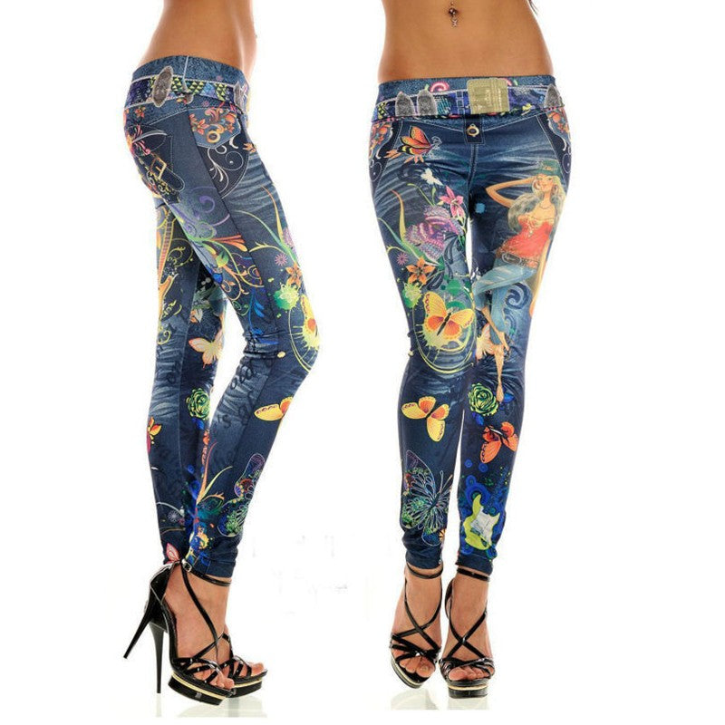 Imitation Denim Printed Leggings