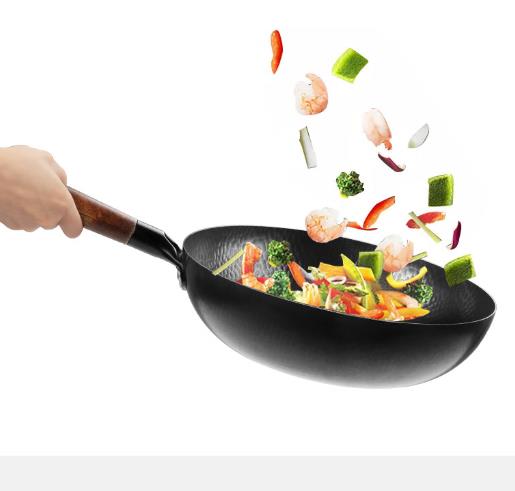 32cm Forged Hammer Iron Wok Stone Uncoated Physical Non-stick Pan Cast Iron Dumpling Pan Kitchen Pots Cooking Pans/32cm平底无耳铁锅