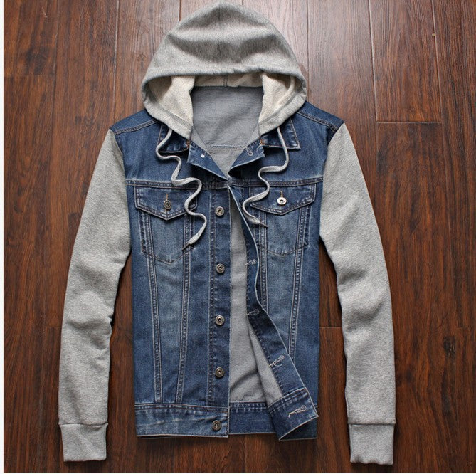 Men's Denim Jacket with Detachable Hood Sportswear Outdoors Casual Coat