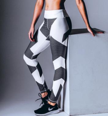 Striped print contrast color leggings sexy tight hip hip pants