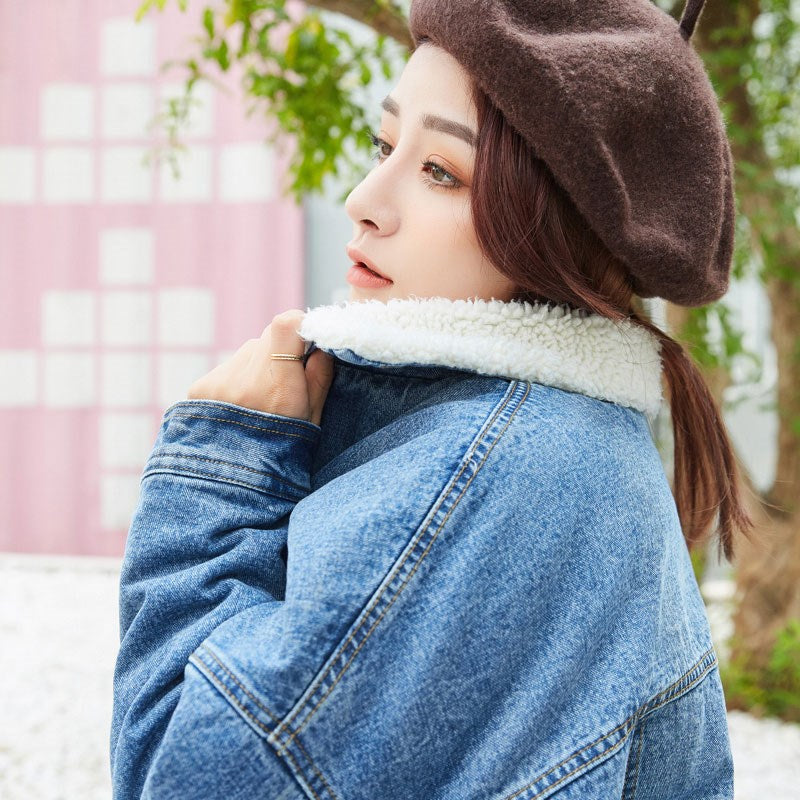 Women's winter lamb wool denim jacket