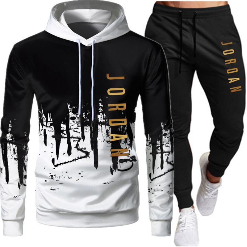 Men's printed hooded sweatshirt suit