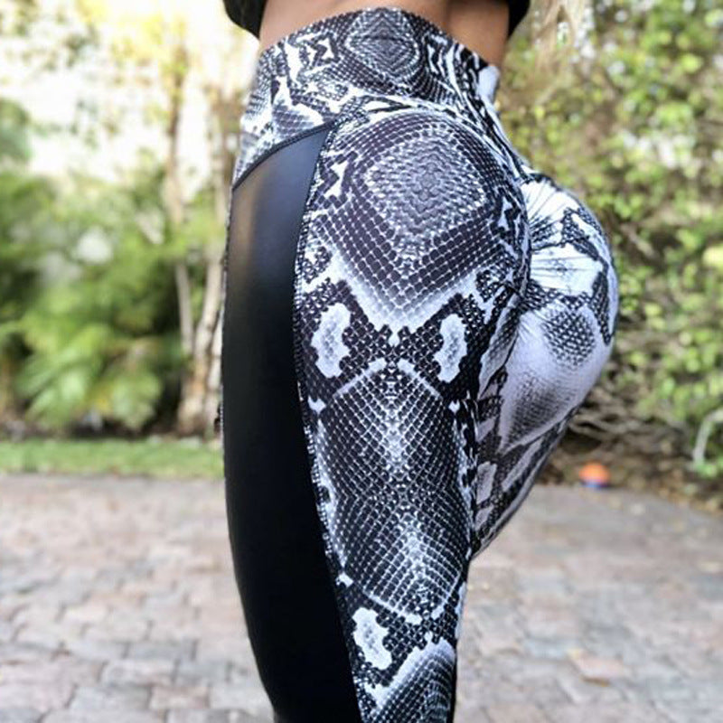 Printed snake high waist yoga pants