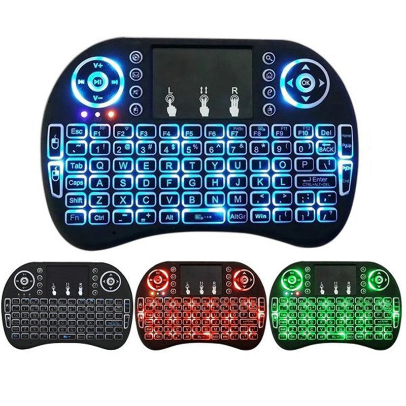 MINI i8 flying squirrel 2.4G mini wireless keyboard with touchpad tri-color backlight multimedia colorful