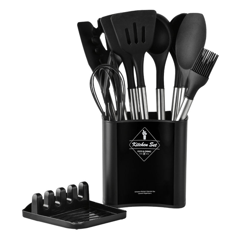 Tubo de acero inoxidable mango de silicona utensilios de cocina 13 piezas traje resistente a altas temperaturas antiadherente pan cuchara pala cocina herramientas traje