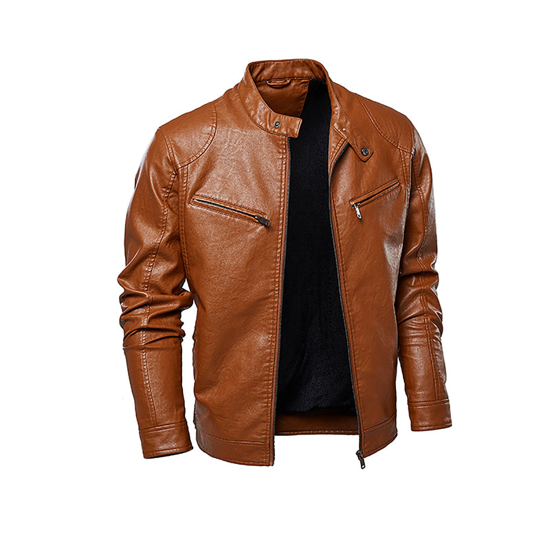 Plus velvet PU leather jacket