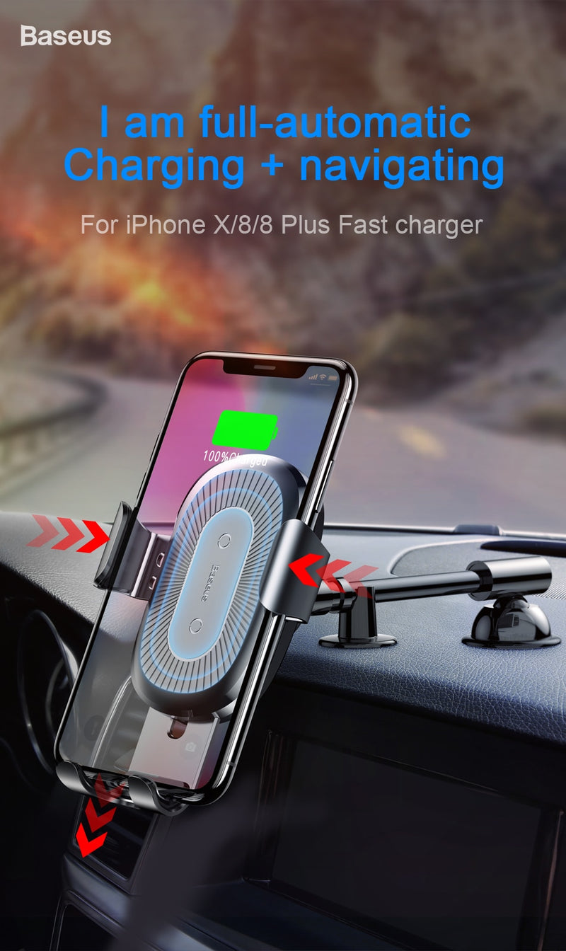 QI Wireless Charger Gravity Car Holder For iPhone X 8 Quick Charge Wireless Car Phone Holder Charger For Samsung S9 S8