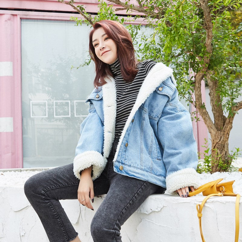 Women's winter lamb wool denim jacket