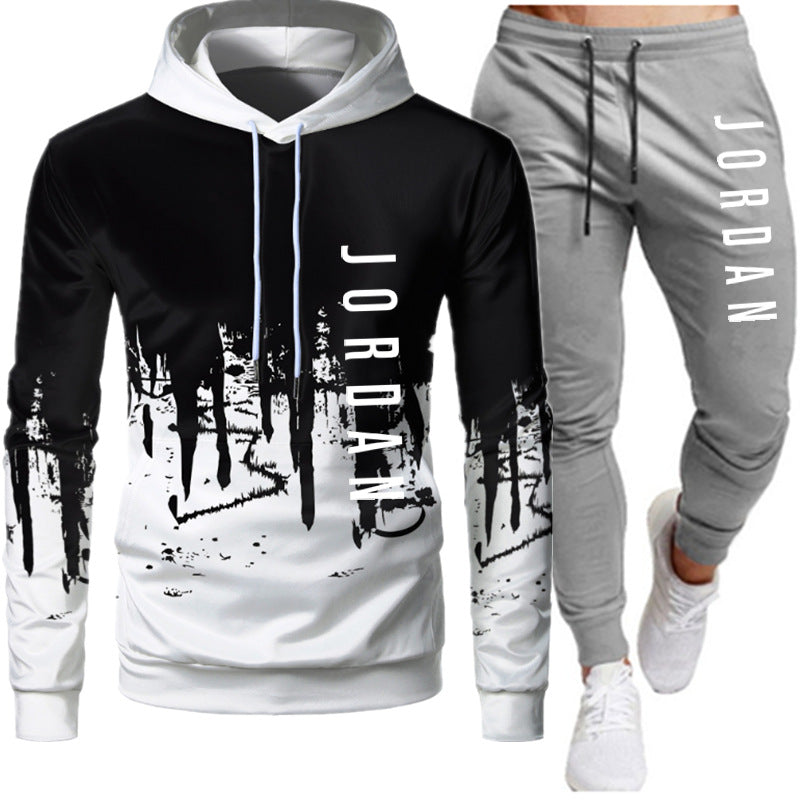 Men's printed hooded sweatshirt suit