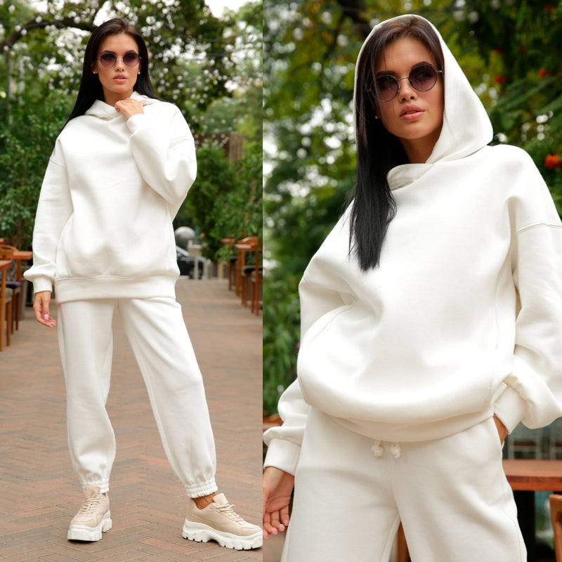 Fashion solid color Hoodie casual two piece set