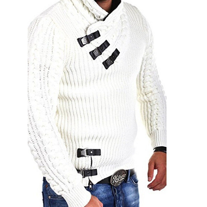 Men's Sweater Long Sleeve Leather Button Top