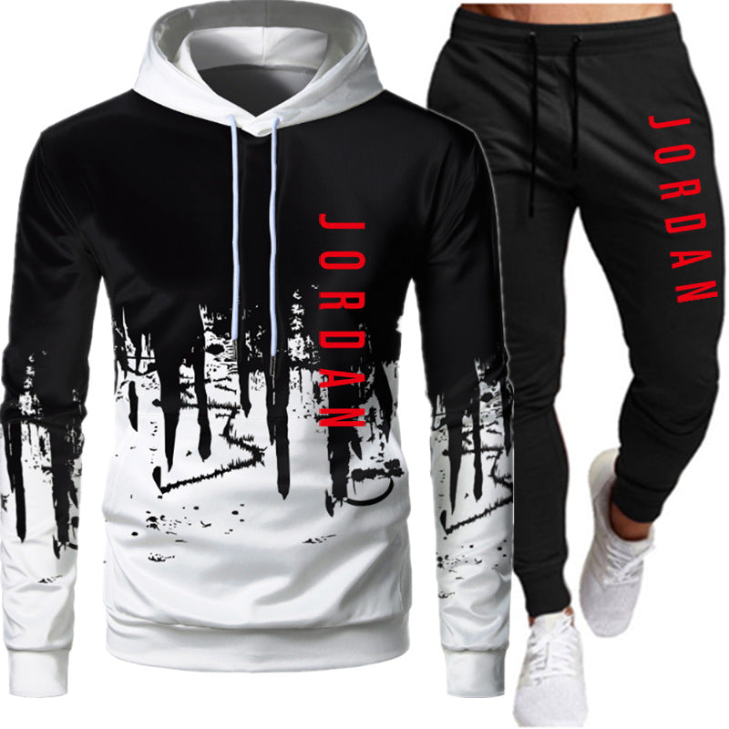 Men's printed hooded sweatshirt suit