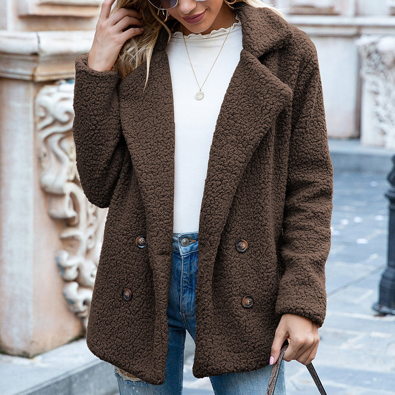 Button lapel loose sweater cardigan sheep cake wool coat