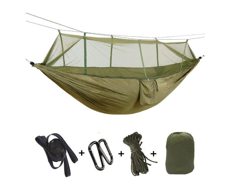 Outdoor parachute cloth hammock double with mosquito net light portable army green insect-proof camping camping aerial tent