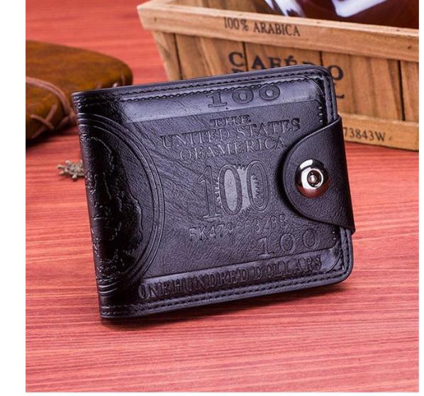 coofit Vintage Men's Wallet PU leather US Dollar Bill Bifold Printed Wallets Photo Card Stands Boys Purse With Magnetic Buckle