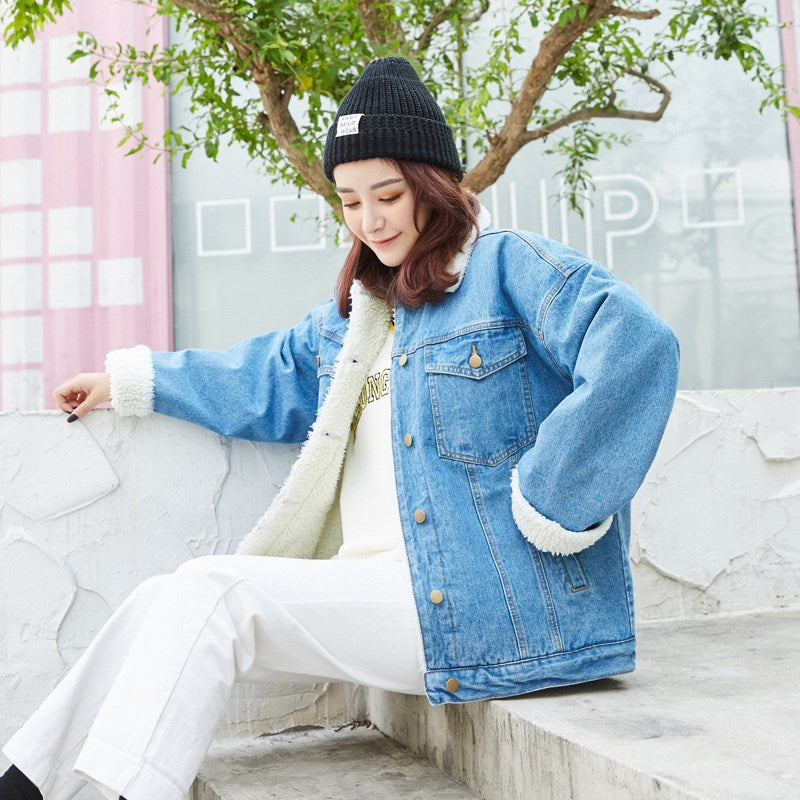 Women's winter lamb wool denim jacket